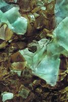 Blue fluorite on matrix, from the main mine of Valzergues.